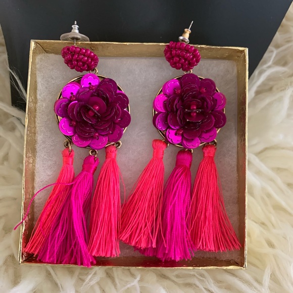Dangling Tassel Pink & Fusia Earrings - Picture 3 of 9